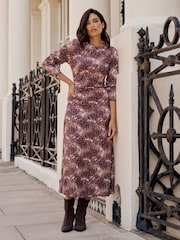 Pure Collection Brown Ruched Detail Jersey Dress - Image 1 of 3