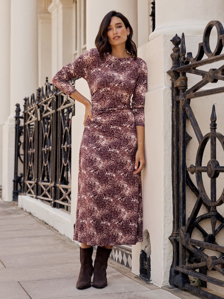 Pure Collection Brown Ruched Detail Jersey Dress - Image 1 of 3