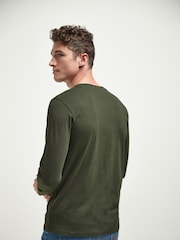 Dark Khaki Green Regular Fit Long Sleeve Crew Neck 100% Cotton T-Shirt - Image 2 of 3