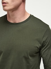 Dark Khaki Green Regular Fit Long Sleeve Crew Neck 100% Cotton T-Shirt - Image 3 of 3