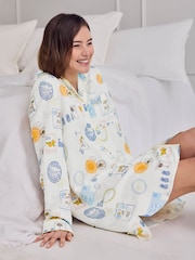 Chelsea Peers Cream Linen Blend Scenic Stamps Print Nightshirt - Image 4 of 6