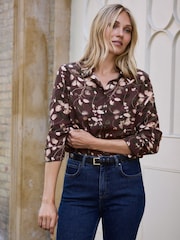 Pure Collection Dark Brown Washed Silk Loose Fit Shirt - Image 1 of 3