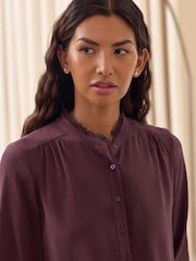 Pure Collection Purple Silk Lace Frill Shirt - Image 3 of 3
