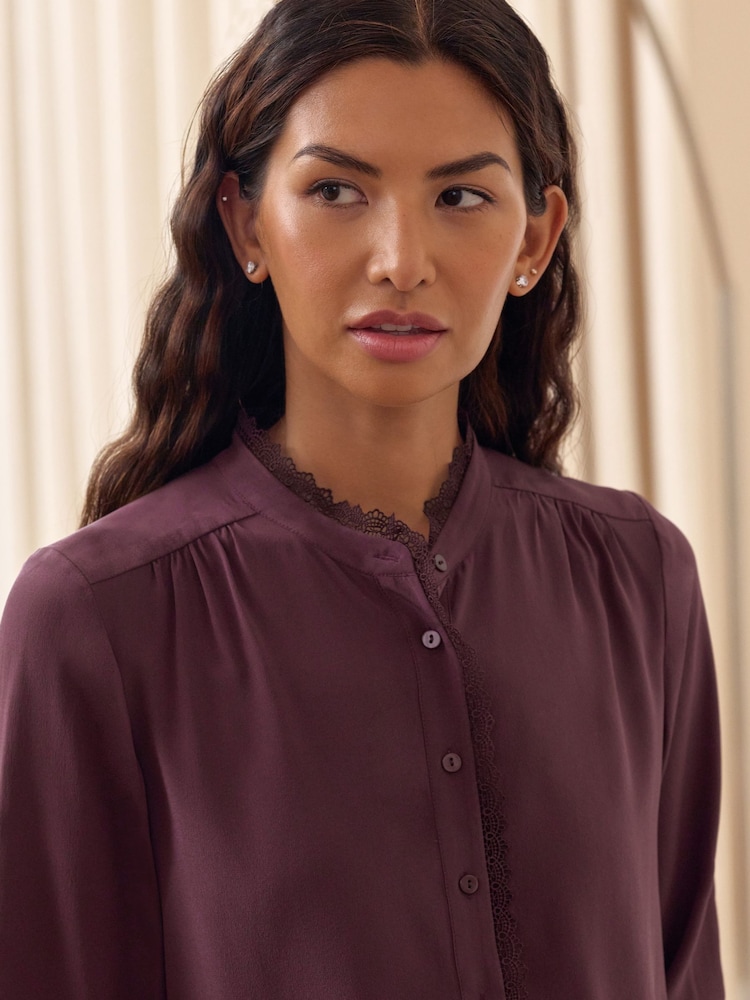 Pure Collection Purple Silk Lace Frill Shirt - Image 3 of 3 Pure Collection Purple Silk Lace Frill Shirt - Image 3 of 3