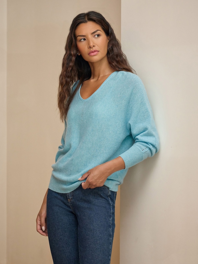 Pure Collection Green Gassato V Neck Jumper - Image 1 of 3 Pure Collection Green Gassato V Neck Jumper - Image 1 of 3