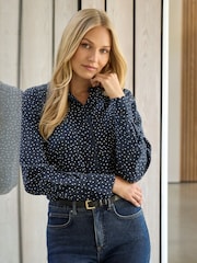 Pure Collection Blue Silk Lace Frill Shirt - Image 1 of 3