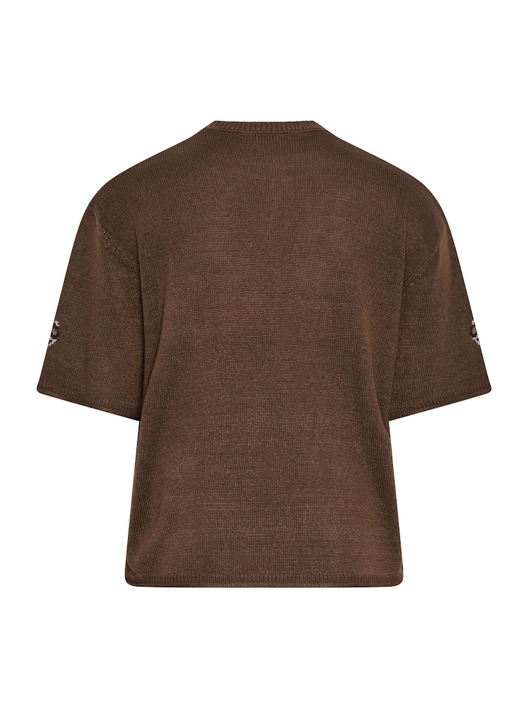 Yours Curve Brown Limited Heart Leopard Knitted Boxy Top - Image 6 of 6