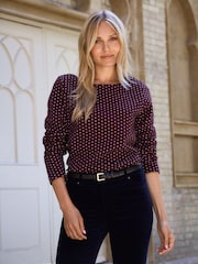 Pure Collection Red Jersey Jacquard Boat Neck Top - Image 1 of 3