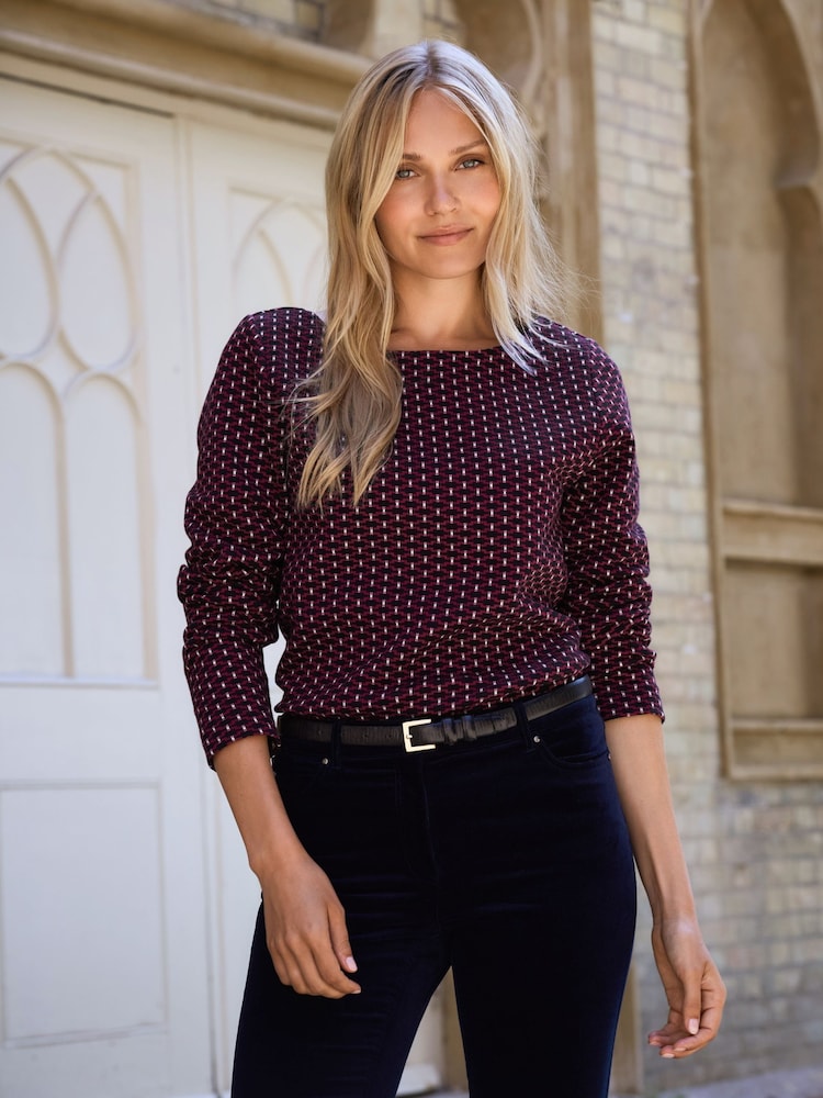 Pure Collection Red Jersey Jacquard Boat Neck Top - Image 1 of 3 Pure Collection Red Jersey Jacquard Boat Neck Top - Image 1 of 3