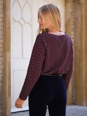 Pure Collection Red Jersey Jacquard Boat Neck Top - Image 2 of 3