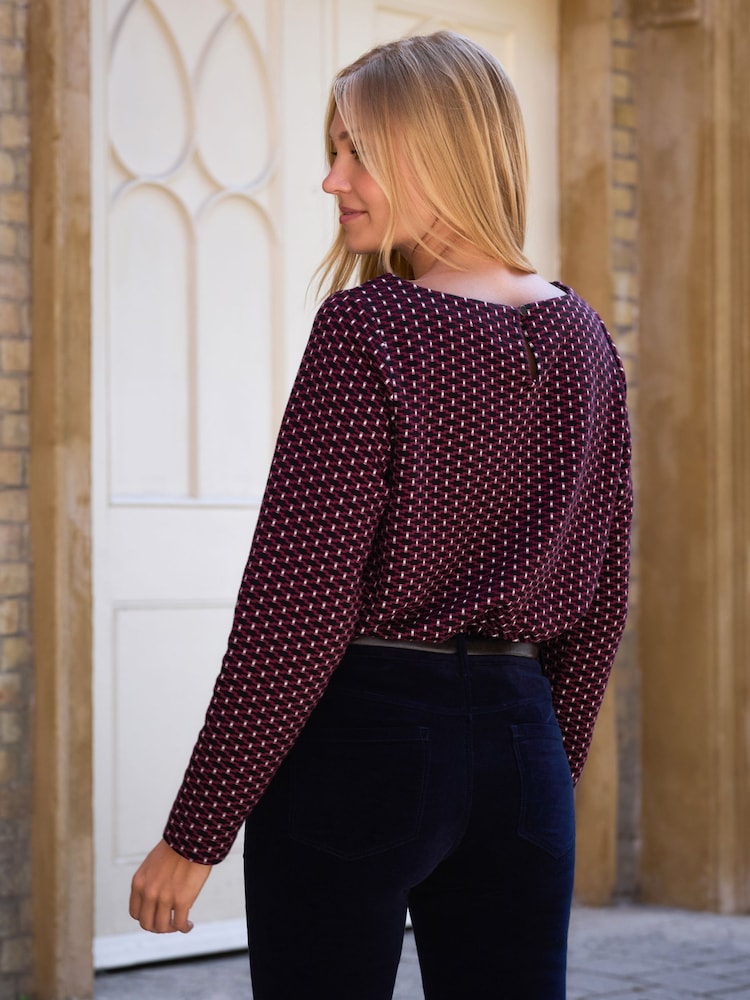 Pure Collection Red Jersey Jacquard Boat Neck Top - Image 2 of 3 Pure Collection Red Jersey Jacquard Boat Neck Top - Image 2 of 3