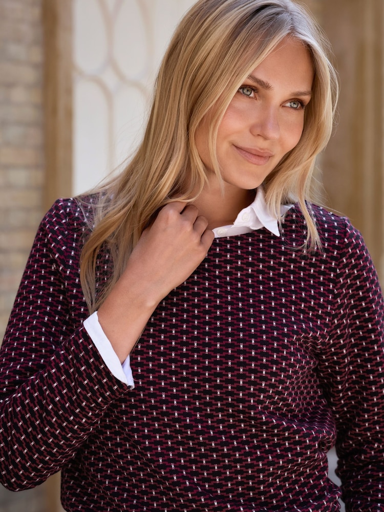 Pure Collection Red Jersey Jacquard Boat Neck Top - Image 3 of 3 Pure Collection Red Jersey Jacquard Boat Neck Top - Image 3 of 3
