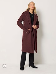 Long Tall Sally Red Bouclé Funnel Neck Trench Coat - Image 1 of 6