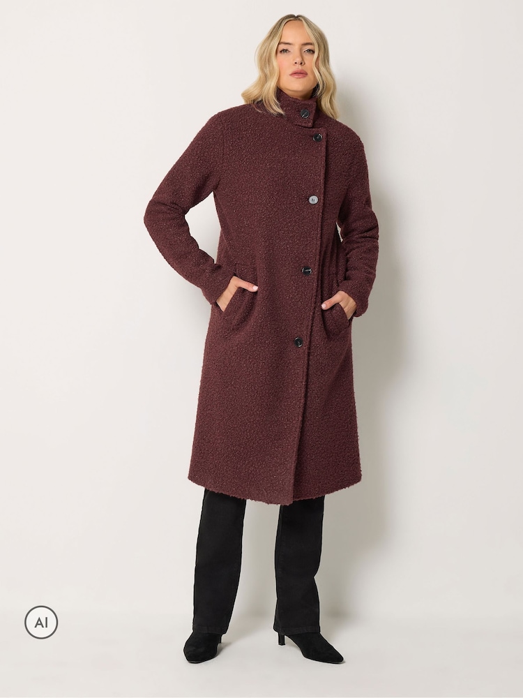 Long Tall Sally Red Bouclé Funnel Neck Trench Coat - Image 2 of 6