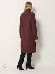 Long Tall Sally Red Bouclé Funnel Neck Trench Coat - Image 3 of 6