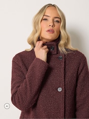 Long Tall Sally Red Bouclé Funnel Neck Trench Coat - Image 4 of 6