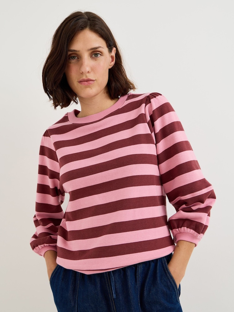 Oliver Bonas Pink Striped Lantern Sleeve Sweatshirt - Image 1 of 8 Oliver Bonas Pink Striped Lantern Sleeve Sweatshirt - Image 1 of 8