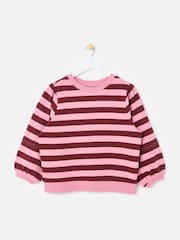 Oliver Bonas Pink Striped Lantern Sleeve Sweatshirt - Image 3 of 8