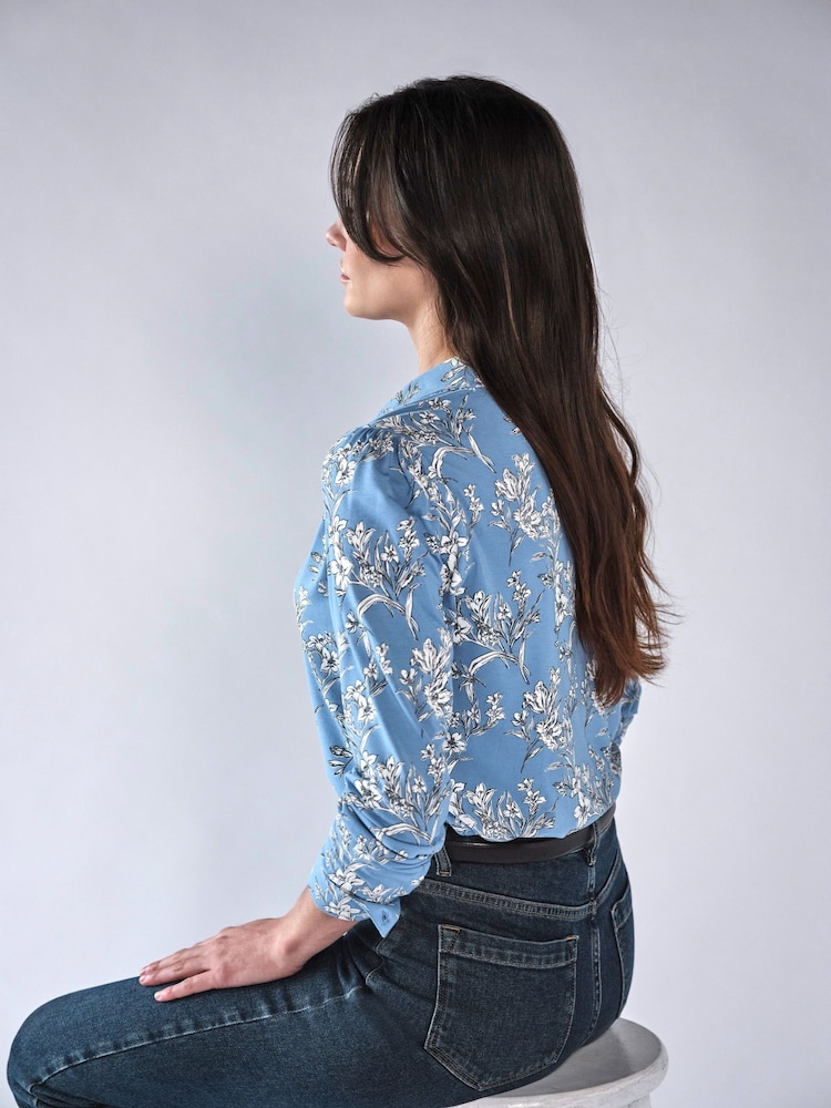 Pure Collection Blue Viscose Jersey V-Neck Shirt - Image 2 of 3 Pure Collection Blue Viscose Jersey V-Neck Shirt - Image 2 of 3