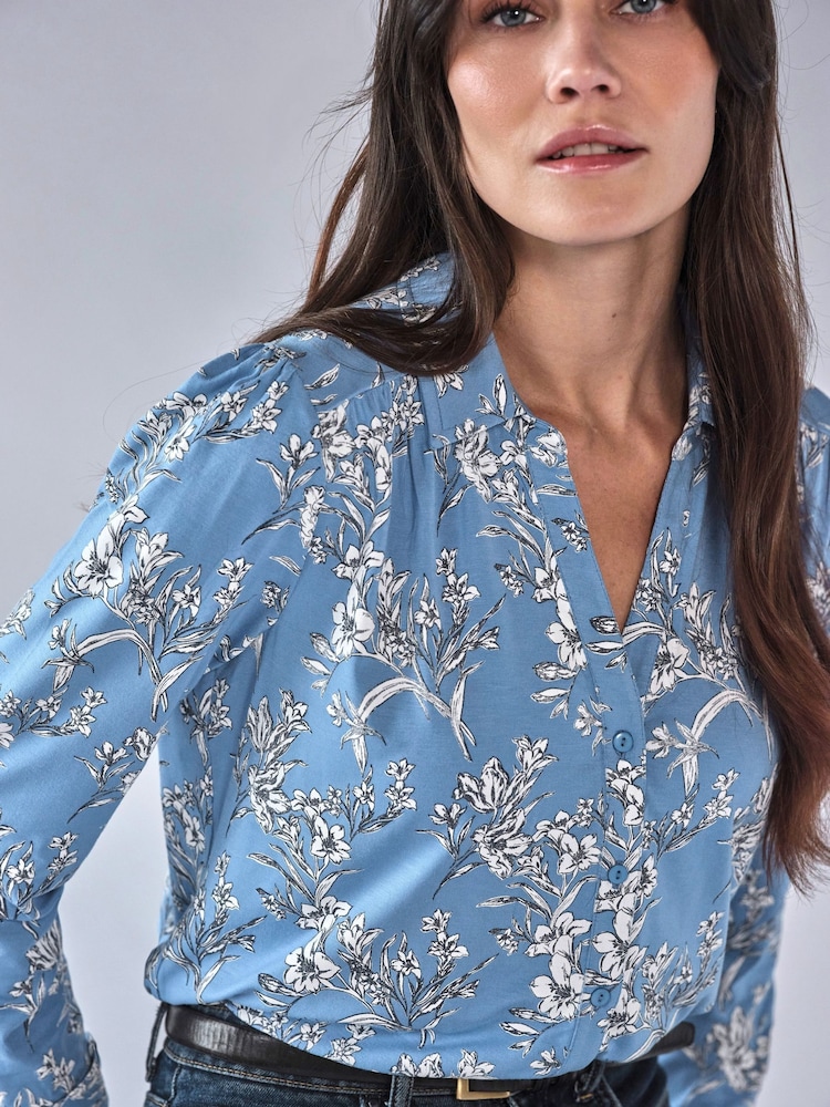 Pure Collection Blue Viscose Jersey V-Neck Shirt - Image 3 of 3 Pure Collection Blue Viscose Jersey V-Neck Shirt - Image 3 of 3