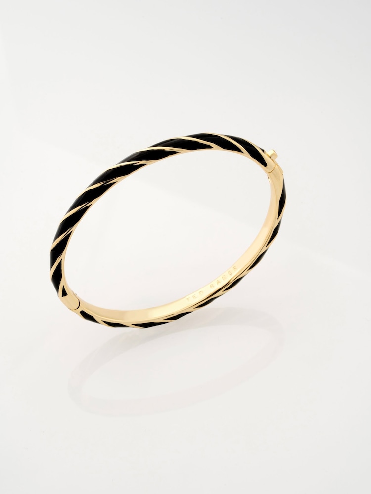 Ted Baker Black Gold Tone Trinity: Twist Enamel Hinged Bangle Bracelet - Image 1 of 7 Ted Baker Black Gold Tone Trinity: Twist Enamel Hinged Bangle Bracelet - Image 1 of 7