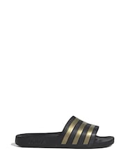adidas Black/Gold Sportswear Adilette Aqua Slides - Image 1 of 9