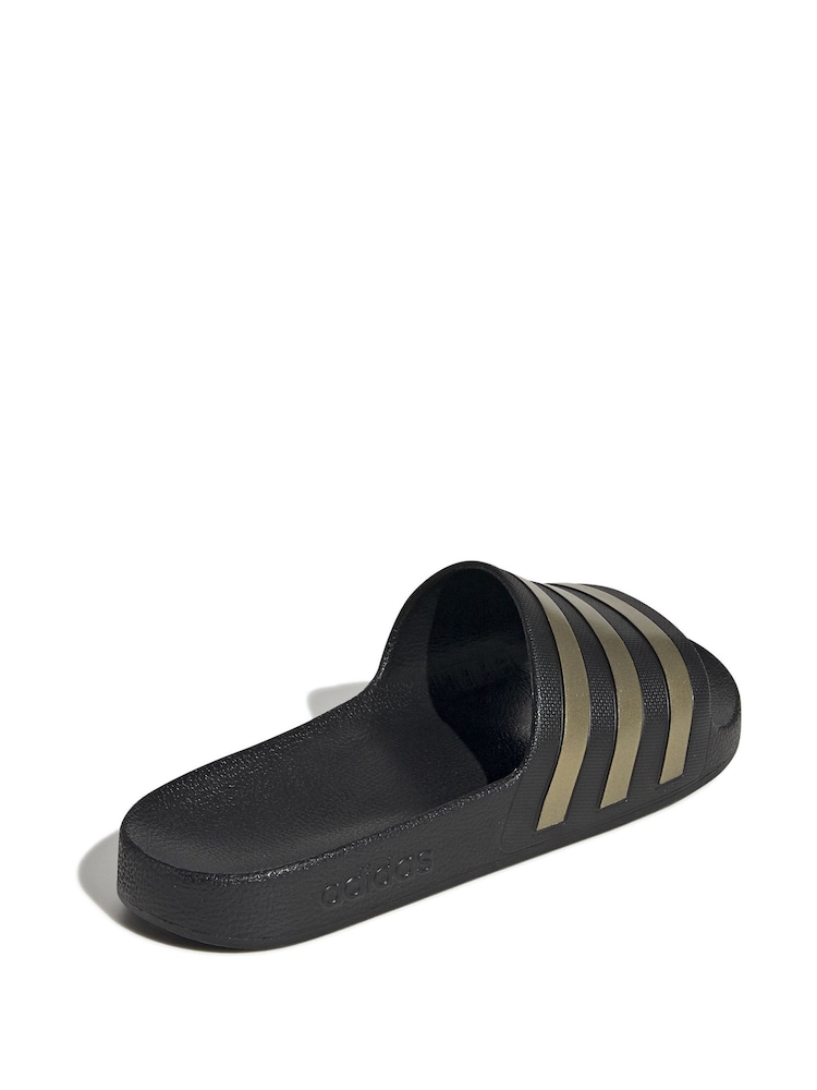 adidas Black/Gold Sportswear Adilette Aqua Slides - Image 3 of 9