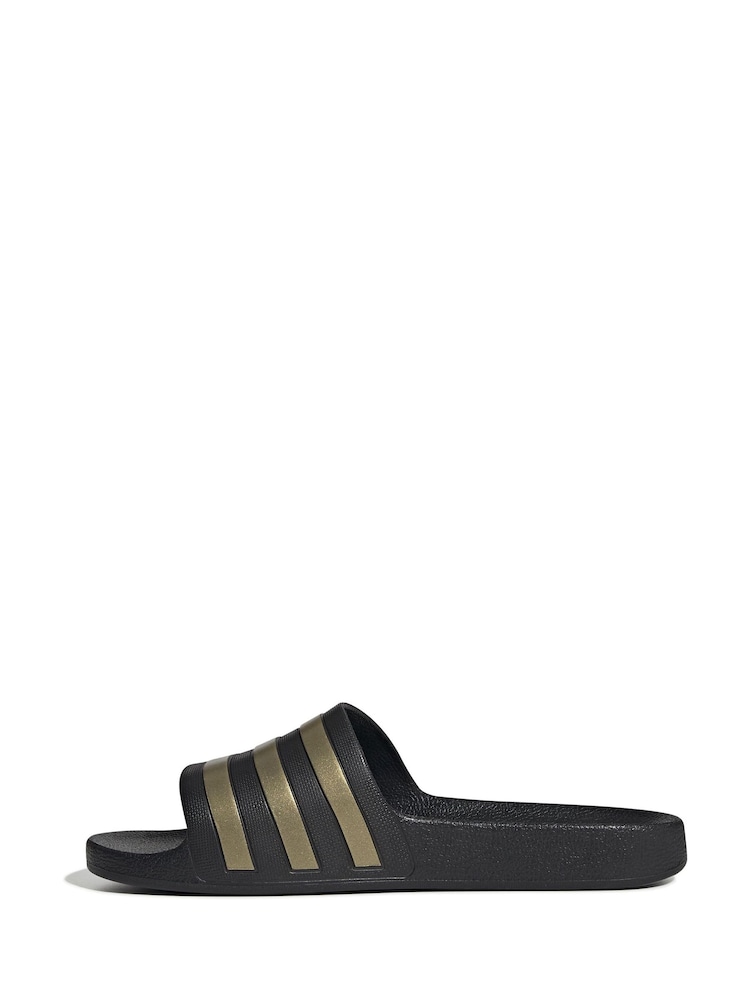 adidas Black/Gold Sportswear Adilette Aqua Slides - Image 4 of 9