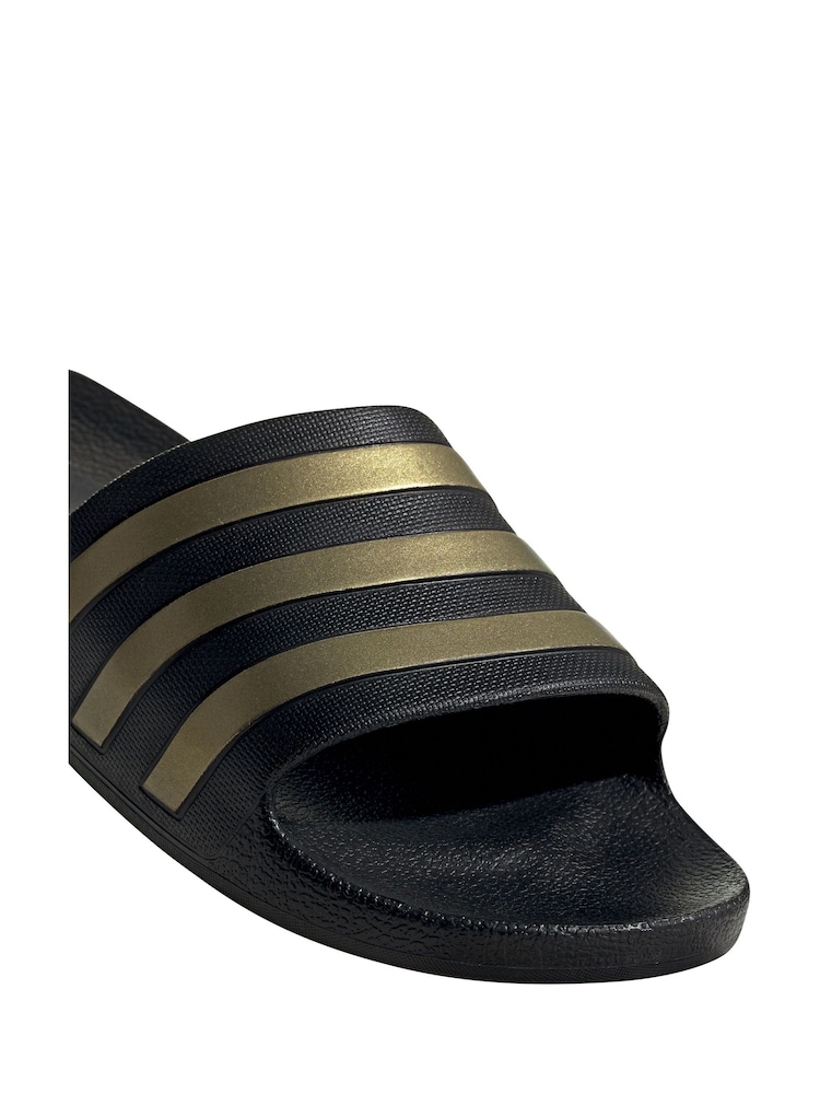 adidas Black/Gold Sportswear Adilette Aqua Slides - Image 7 of 9