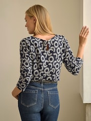 Pure Collection Blue Jersey Jacquard Boat Neck Top - Image 2 of 3