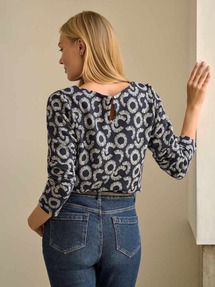 Pure Collection Blue Jersey Jacquard Boat Neck Top - Image 2 of 3 Pure Collection Blue Jersey Jacquard Boat Neck Top - Image 2 of 3