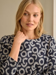 Pure Collection Blue Jersey Jacquard Boat Neck Top - Image 3 of 3