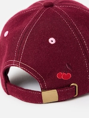 Oliver Bonas Red Embroidered Cherry & Brushed Cap Hat - Image 4 of 6