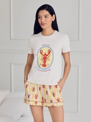 Chelsea Peers Yellow Lobster Stripe Graphic Tee Short Pyjama Set - Image 1 of 6