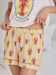 Chelsea Peers Yellow Lobster Stripe Graphic Tee Short Pyjama Set - Image 2 of 6