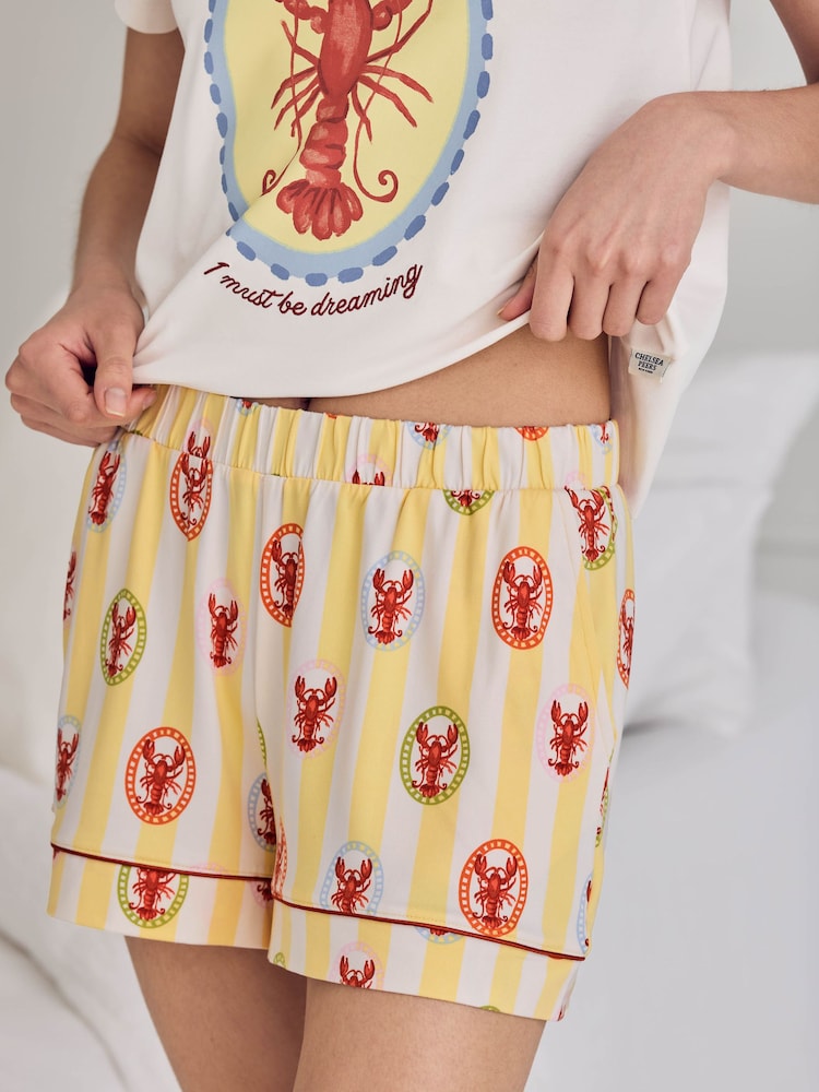 Chelsea Peers Yellow Lobster Stripe Graphic Tee Short Pyjama Set - Image 2 of 6 Chelsea Peers Yellow Lobster Stripe Graphic Tee Short Pyjama Set - Image 2 of 6