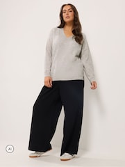 Yours Curve Natural Knitted V-Neckline Jumper - Image 2 of 6