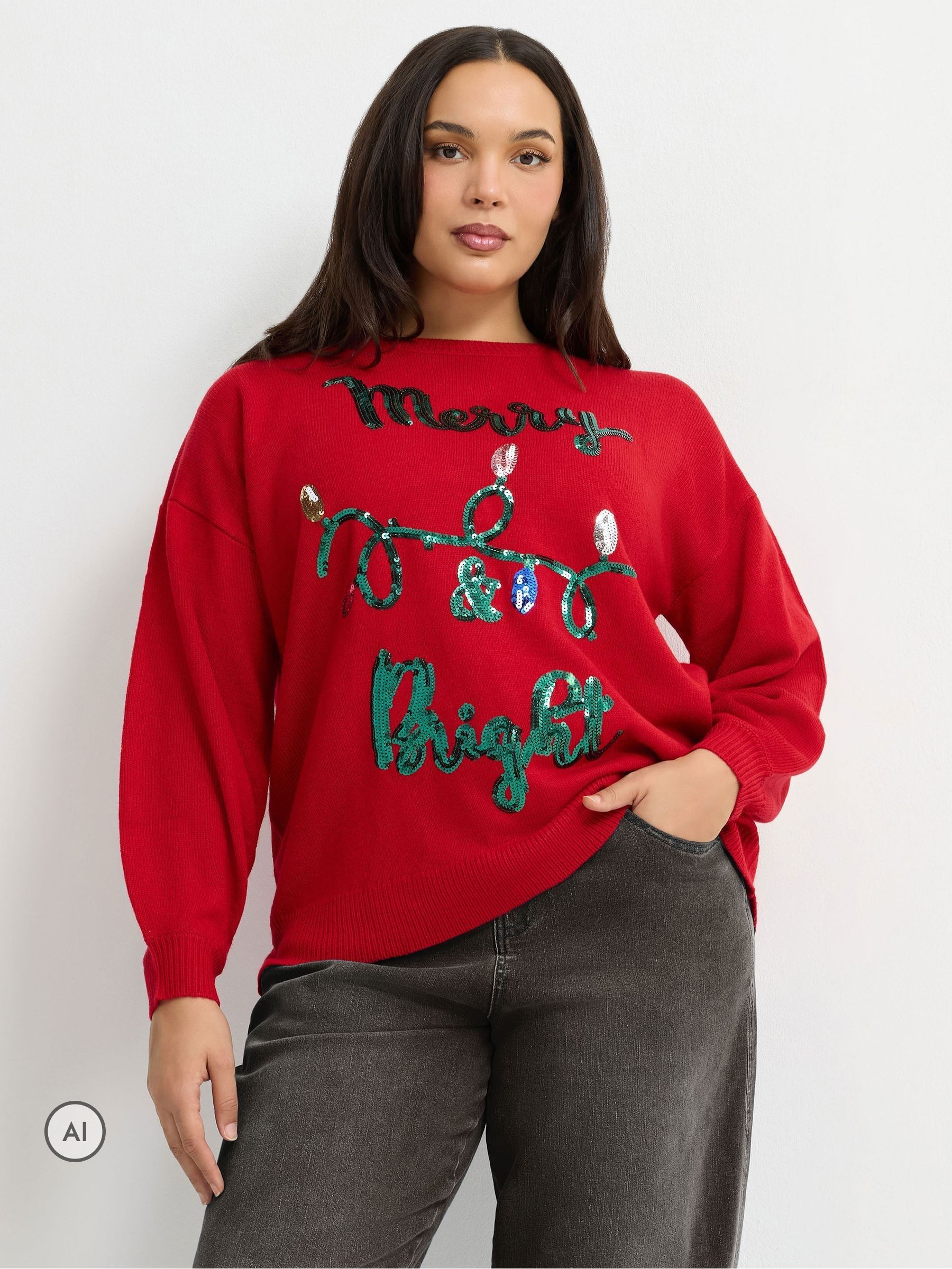 Yours Women's Red Sequin Novelty Jumper In | Size: 26/28 - Image 2