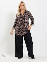 Yours Curve Brown Half Placket Shirt - Image 1 of 6