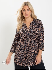 Yours Curve Brown Half Placket Shirt - Image 2 of 6