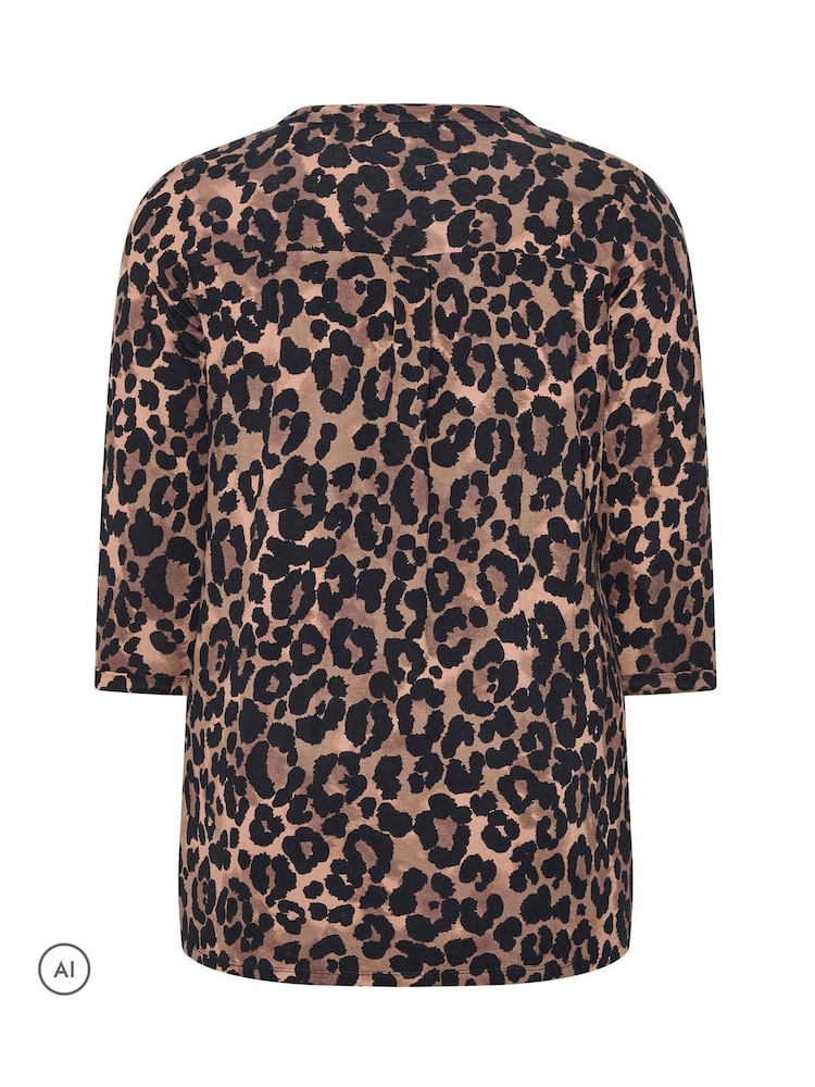 Yours Curve Brown Half Placket Shirt - Image 6 of 6 Yours Curve Brown Half Placket Shirt - Image 6 of 6