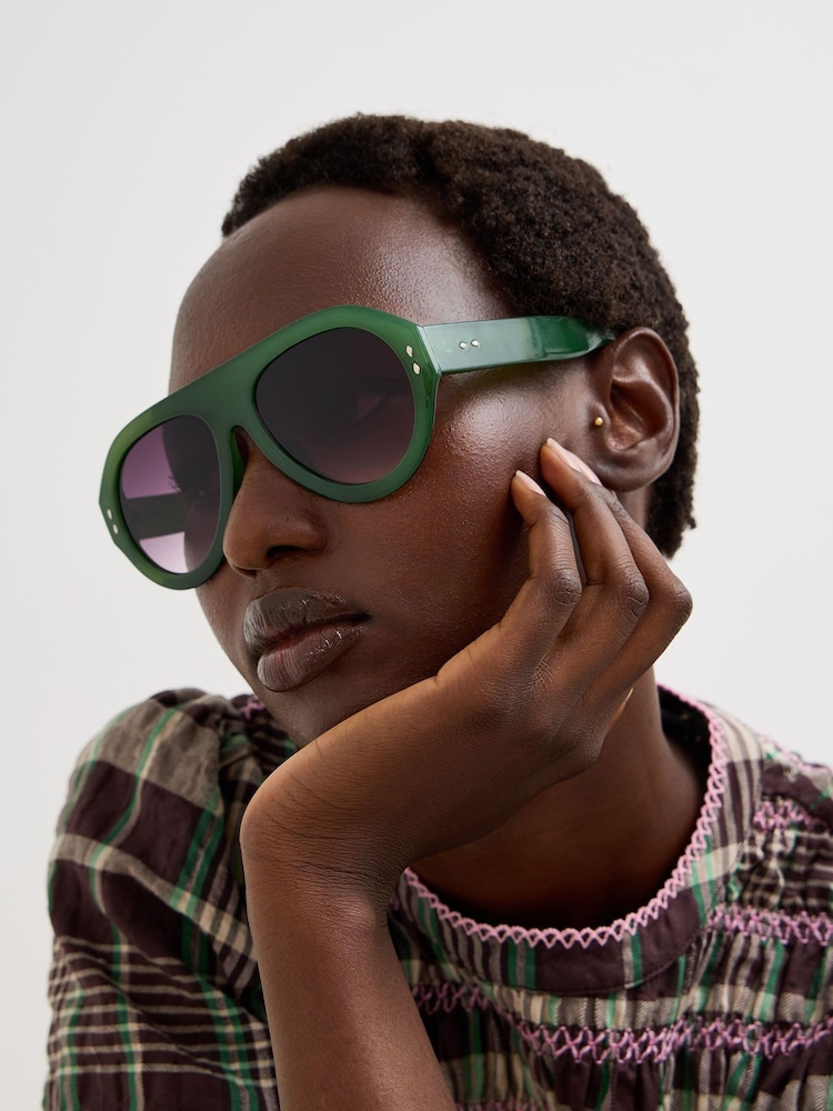 Oliver Bonas Green Oversized Aviator Style Sunglasses - Image 1 of 5 Oliver Bonas Green Oversized Aviator Style Sunglasses - Image 1 of 5