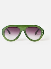 Oliver Bonas Green Oversized Aviator Style Sunglasses - Image 2 of 5
