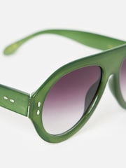 Oliver Bonas Green Oversized Aviator Style Sunglasses - Image 4 of 5