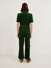 Oliver Bonas Green Corduroy Zip Up Short Sleeve Jumpsuit - Image 2 of 8