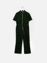 Oliver Bonas Green Corduroy Zip Up Short Sleeve Jumpsuit - Image 3 of 8