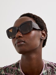 Oliver Bonas Brown Oversized Square Cat Eye Sunglasses - Image 1 of 4