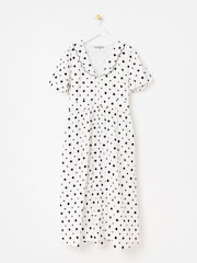Oliver Bonas Polka Dot Scallop Collar Cotton Midi Dress - Image 1 of 6