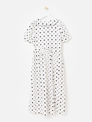 Oliver Bonas Polka Dot Scallop Collar Cotton Midi Dress - Image 2 of 6