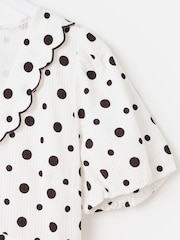 Oliver Bonas Polka Dot Scallop Collar Cotton Midi Dress - Image 4 of 6